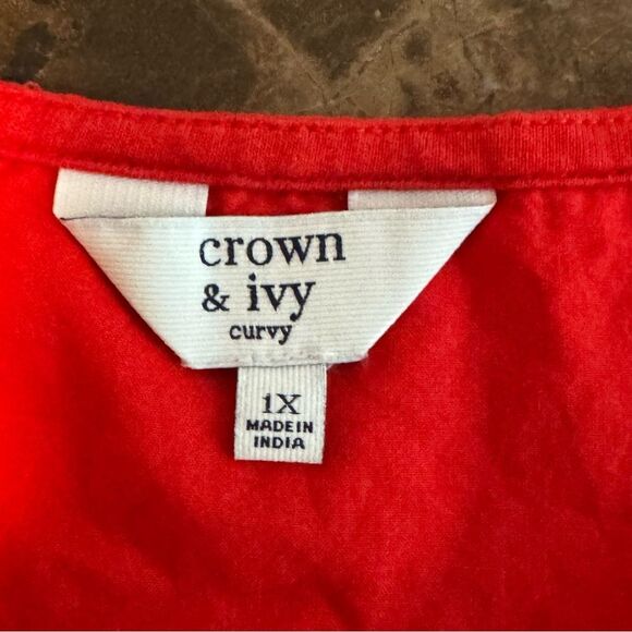 Crown & Ivy Cotten Blend Boho Tunic Top Ruffle Hem 1X Embroidered Detail - Picture 5 of 9